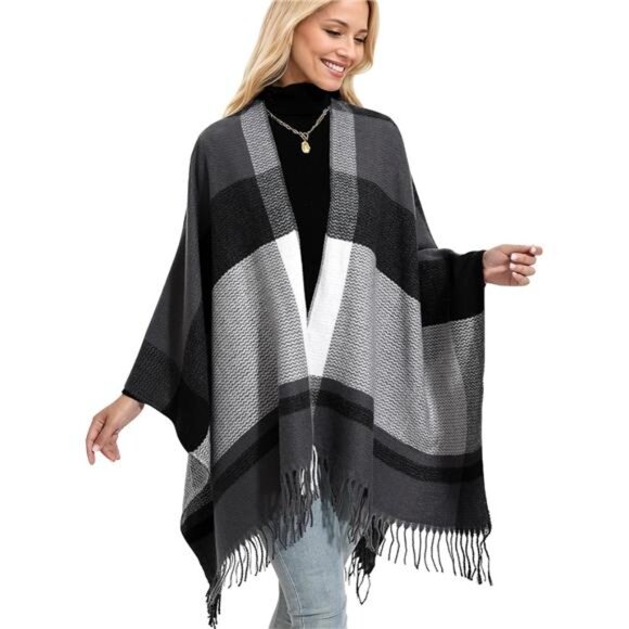 Women's Winter Shawl Wrap for Women–Warm Ponchos with Tassels,Christmas Gift - Picture 2 of 7